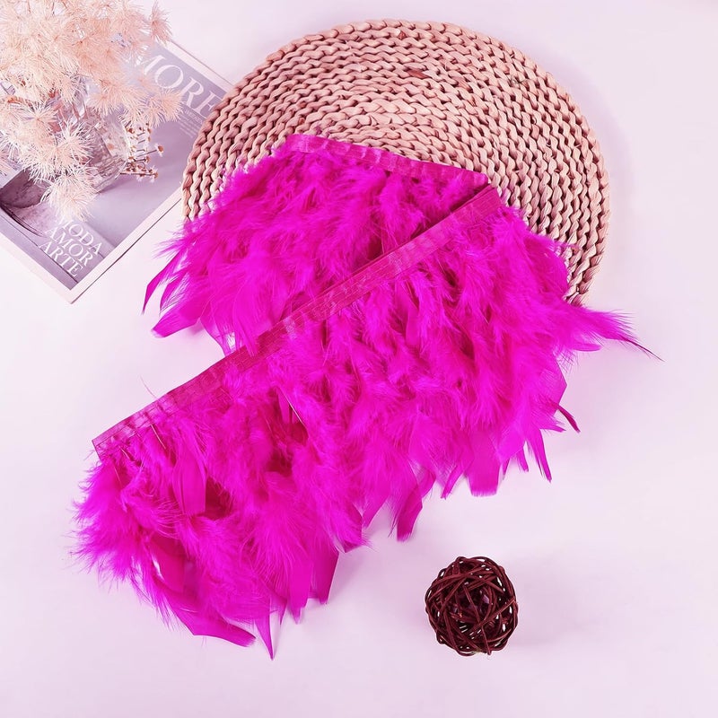 MAOFENG 2 Yards Natural Turkey Feathers Trim Sewing Fringe Fashion Dress Sewing 4-6inch for DIY Handicrafts Costumes Decoration,Hot Pink - Image 5